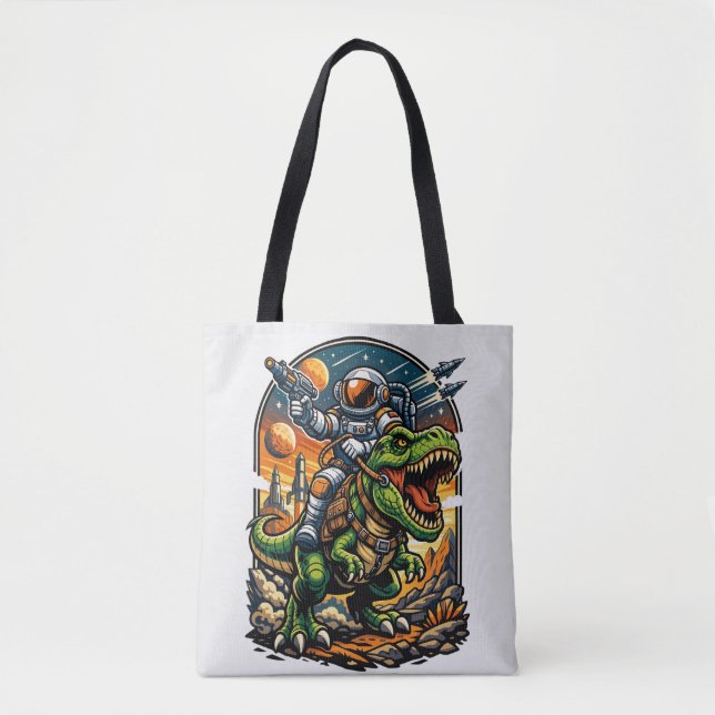 Astronaut Ridning en T-Rex – Episk Rymd-Dinosaurie Tygkasse (Framsida)