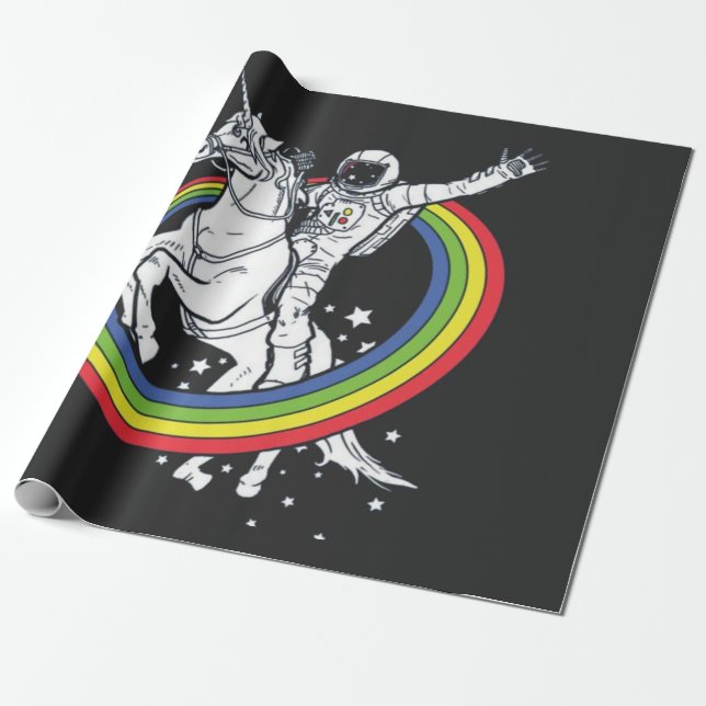 Astronaut Ridning Enhörning  Presentpapper (Utrullad)