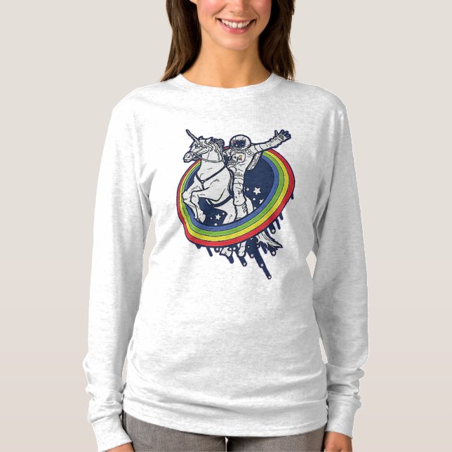 Astronaut Ridning Enhörning  T Shirt (Framsida)