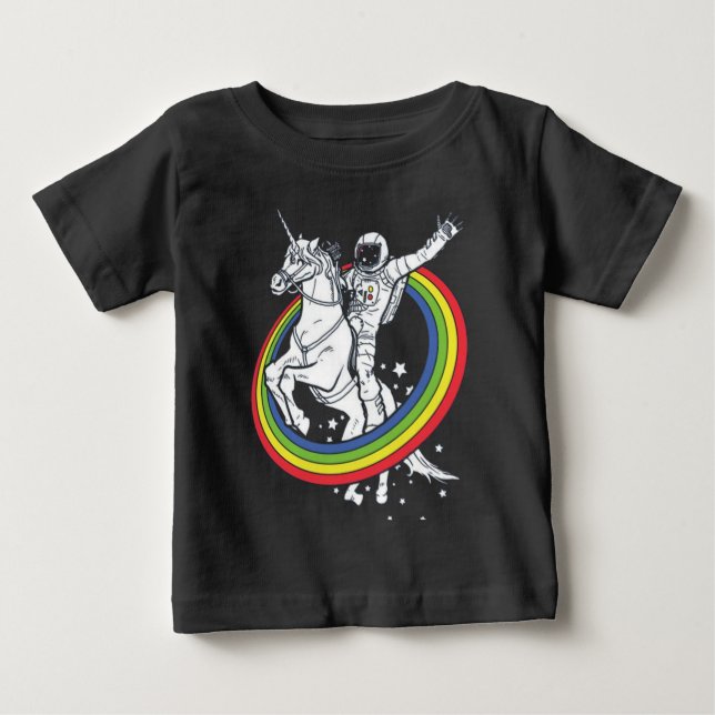 Astronaut Ridning Enhörning  T Shirt (Framsida)
