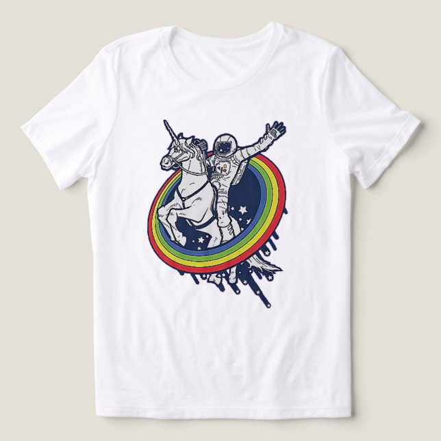 Astronaut Ridning Enhörning  T Shirt (Design Framsida)