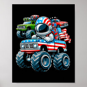 Astronaut Ridning Monster Truck 4:e Juli Poster