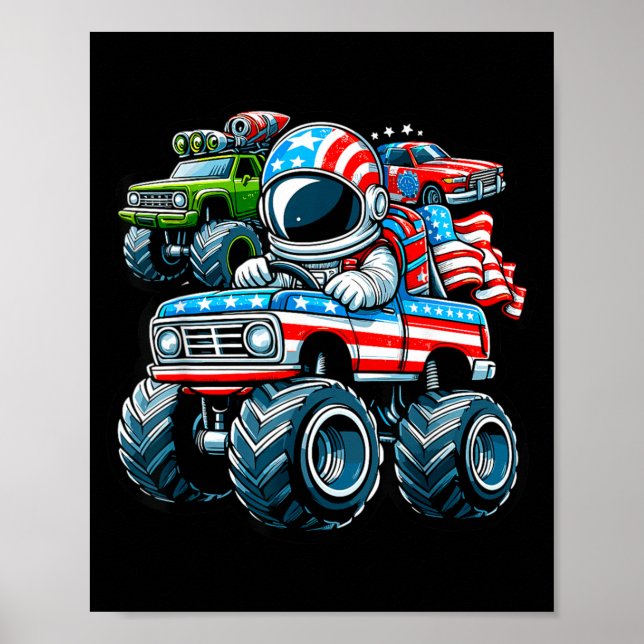 Astronaut Ridning Monster Truck 4:e Juli Poster (Framsidan)