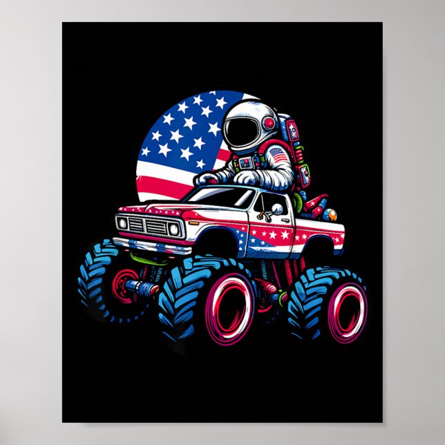 Astronaut Ridning Monster Truck 4:e Juli Poster (Framsidan)