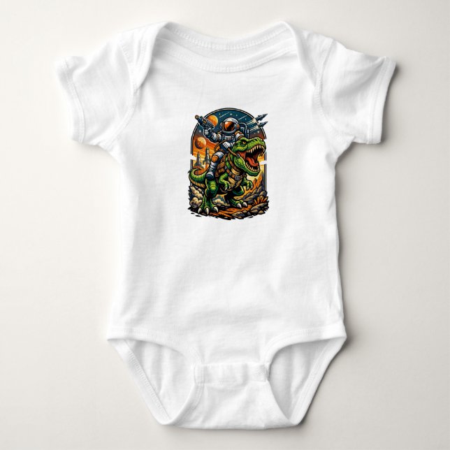 Astronaut Ridning på en T-Rex – Episk Rymd-Dinosau T Shirt (Framsida)