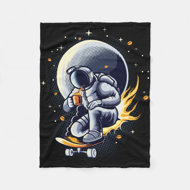Astronaut Ridning Skateboard Med Kaffe Fleecefilt (Framsidan)