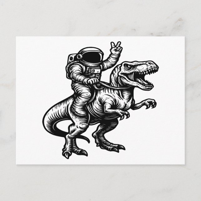 Astronaut Ridning T Rex Helg Vykort (Framsida)