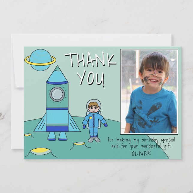 Astronaut Rocket Birthday Photo tackto you Card (Framsida)