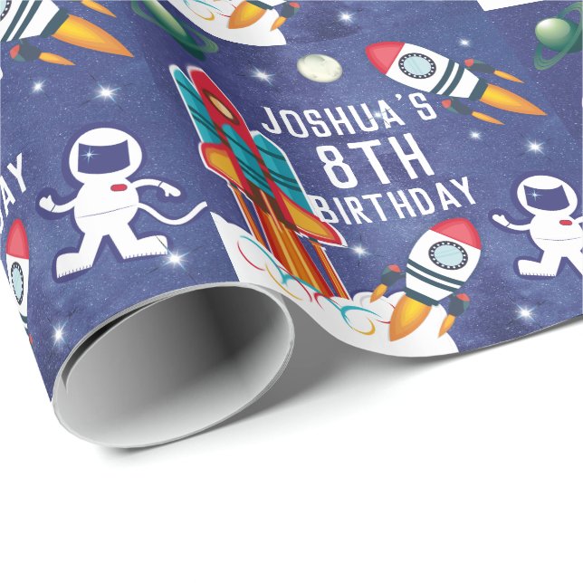 Astronaut Rocket Frakt Personlig Birthday Gift Presentpapper (Rullad Hörn)