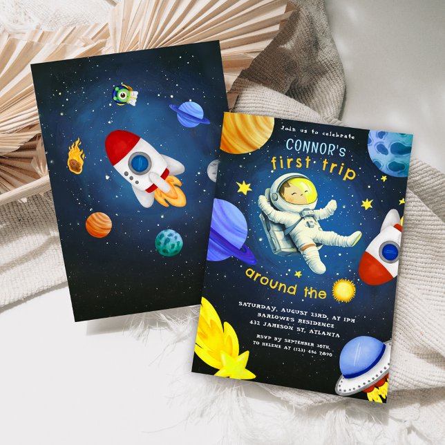 Astronaut Rocket Frakt Space Planet Födelsedagsfes Inbjudningar (Astronaut Rocket Ship Space Planet Birthday Party Invitation)