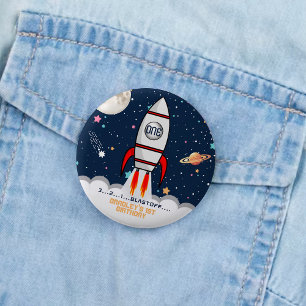 Astronaut Rocket Rymden 1:a födelsedag Knapp