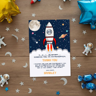 Astronaut Rocket Rymden 1:a födelsedag Tack Kort