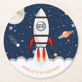 Astronaut Rocket Rymden 1:a födelsedag Underlägg Papper Rund