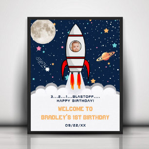 Astronaut Rocket Rymden 1:a födelsedagsfoto Poster