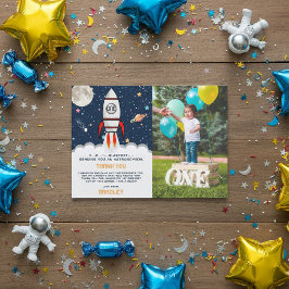 Astronaut Rocket Rymden 1:a födelsedagsfoto Tack Kort