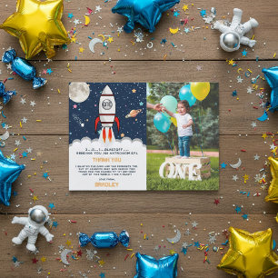Astronaut Rocket Rymden 1:a födelsedagsfoto Tack Kort