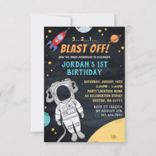 Astronaut Rocket Rymden Första födelsedag Inbjudningar