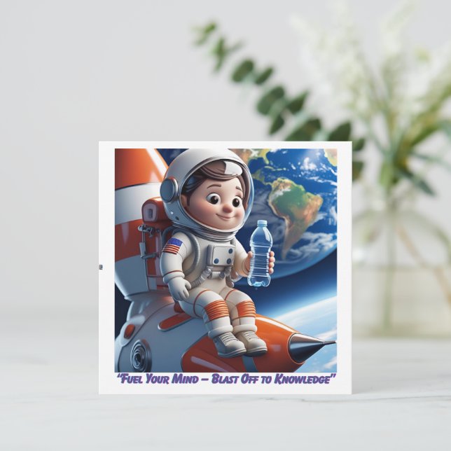 "Astronaut Rocket Space Flat Card (Stående Fram)
