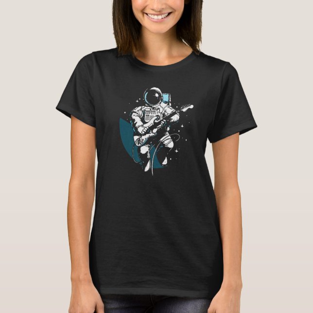 Astronaut rocks with guitar t shirt (Framsida)