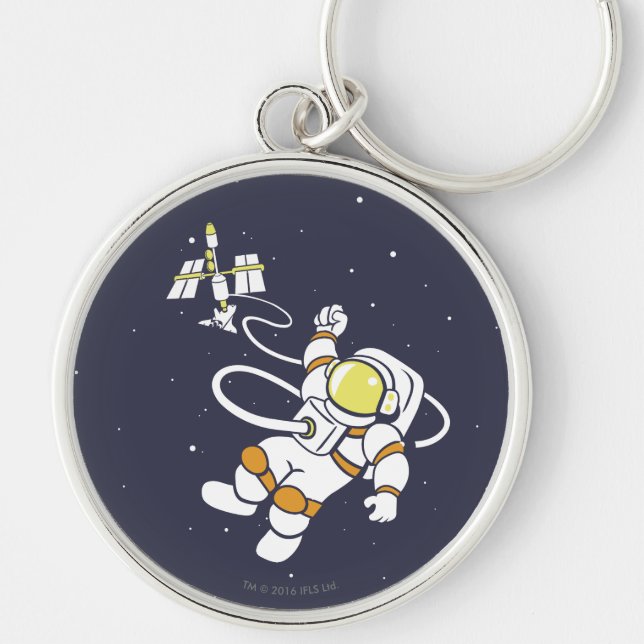 Astronaut Rund Silverfärgad Nyckelring (Framsidan)