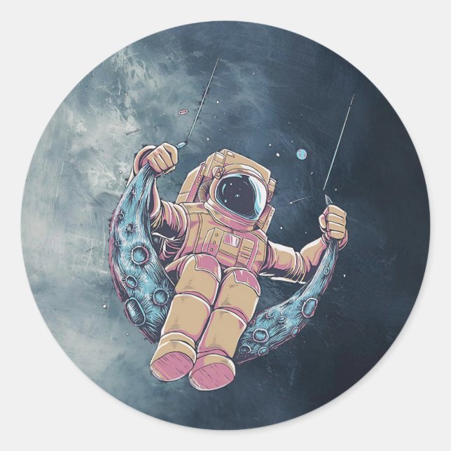 Astronaut Runt Klistermärke (Framsida)