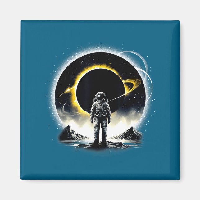 Astronaut Rymd Förmörkelse Planet Vetenskap Illust Magnet (Framsidan)