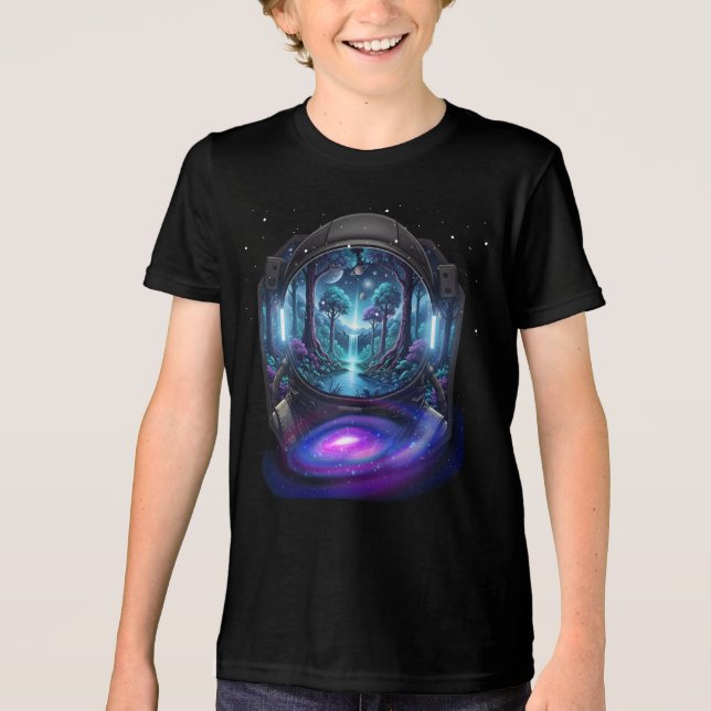 Astronaut Rymd Skog Galax Ungdom T Shirt (Framsida)