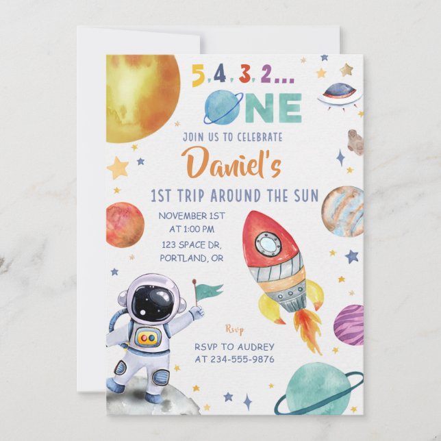 Astronaut Rymden 1:a Resa runt Sol Inbjudningar (Framsida)