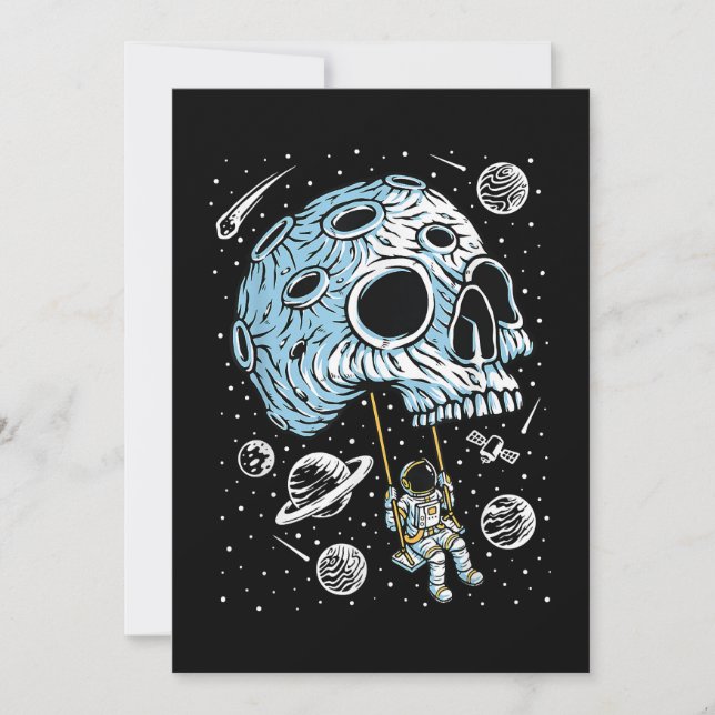 Astronaut Rymden Art Teckning Skull Måne Galax Inbjudningar (Framsida)