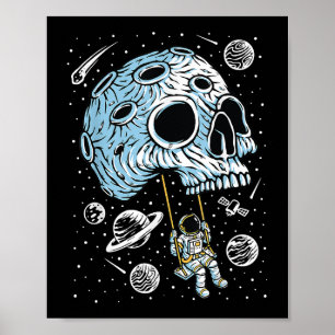 Astronaut Rymden Art Teckning Skull Måne Galax Poster