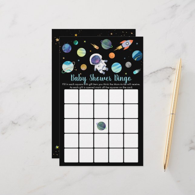 Astronaut Rymden Baby Shower Bingo Game (Fram/Back In Situ)