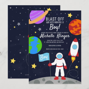 Astronaut Rymden Baby Shower-inbjudan Spara Datumet
