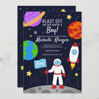Astronaut Rymden Baby Shower-inbjudan Spara Datumet