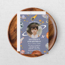 Astronaut Rymden Barn Foto Födelsedag Inbjudningar