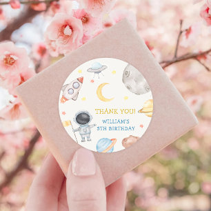 Astronaut Rymden Birthday Tack Runt Klistermärke