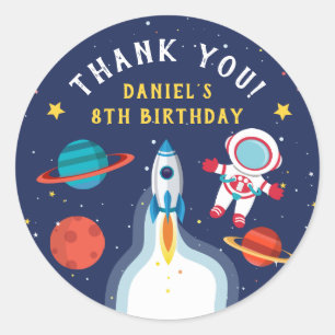 Astronaut Rymden Birthday Tack Runt Klistermärke