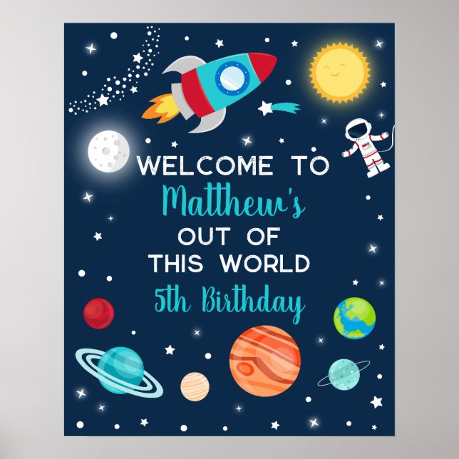 Astronaut Rymden Birthday Välkommen Poster (Framsidan)