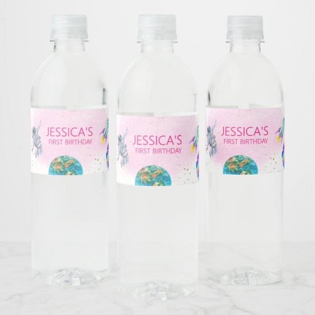 Astronaut Rymden Birthday Vattenflaskor Etikett (Flaskor)