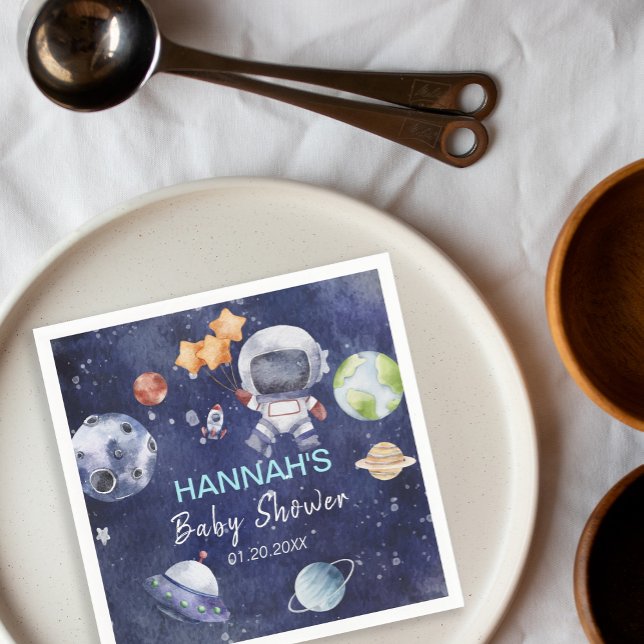 Astronaut Rymden Boy Baby Shower Party Pappersservett (Astronaut Outer Space Boy Baby Shower Party Napkins)