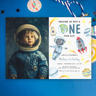 Astronaut Rymden Första Födelsedagsinbjudan Inbjudningar