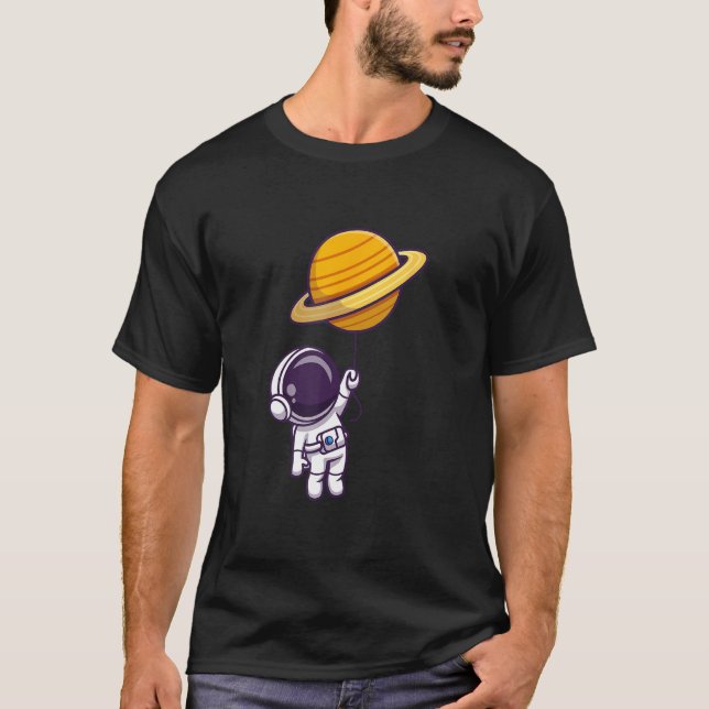 Astronaut Rymden Planet Saturn Balloon Spacem T Shirt (Framsida)
