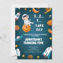 Astronaut Rymden planeter mörkt tema födelsedag Inbjudningar