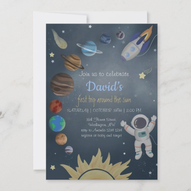 Astronaut Rymden Planets Birthday-inbjudan Inbjudningar (Framsida)