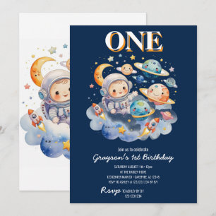 Astronaut Rymden Planets Boy 1st Birthday Inbjudningar
