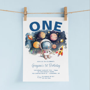 Astronaut Rymden Planets Boy 1st Birthday Inbjudningar
