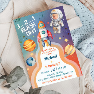 Astronaut Rymden Rocket Frakt Birthday Photo Inbjudningar