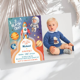 Astronaut Rymden Rocket Frakt Birthday Photo Inbjudningar