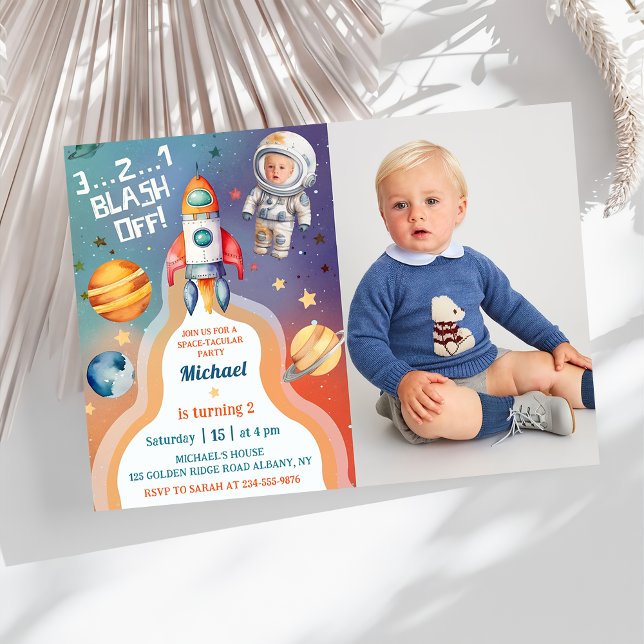 Astronaut Rymden Rocket Frakt Birthday Photo Inbjudningar (Skapare uppladdad)