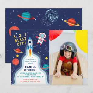 Astronaut Rymden Rocket Frakt Birthday Photo Inbjudningar