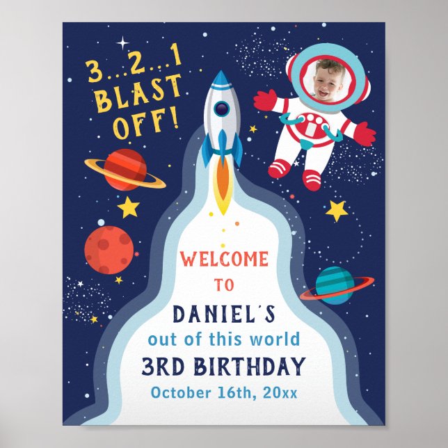 Astronaut Rymden Rocket Frakt Birthday Photo Poster (Framsidan)
